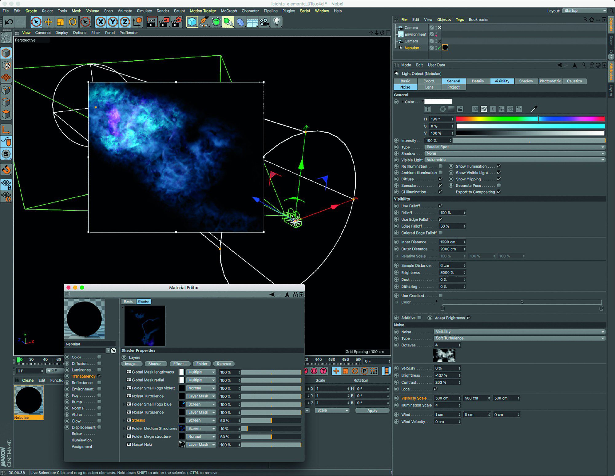 bild17 digital production Bild 17: Stellarer Nebel aus dem Titelbild dieses Artikels: Ein Material mit aktivem Transparenzkanal und einem Ebene-Shader sorgt für komplexe volumetrische Strukturen.