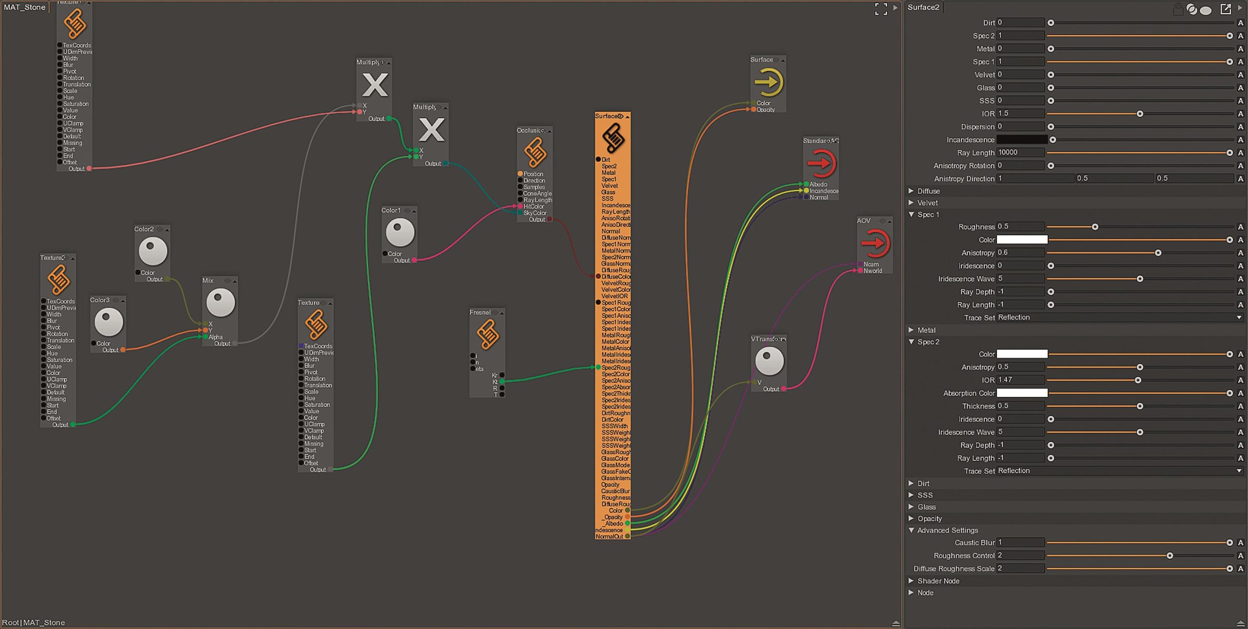 grsurface2material digital production Materialien können als eigenständige Graphen aufgebaut und zwischen Projekten ausgetauscht werden.