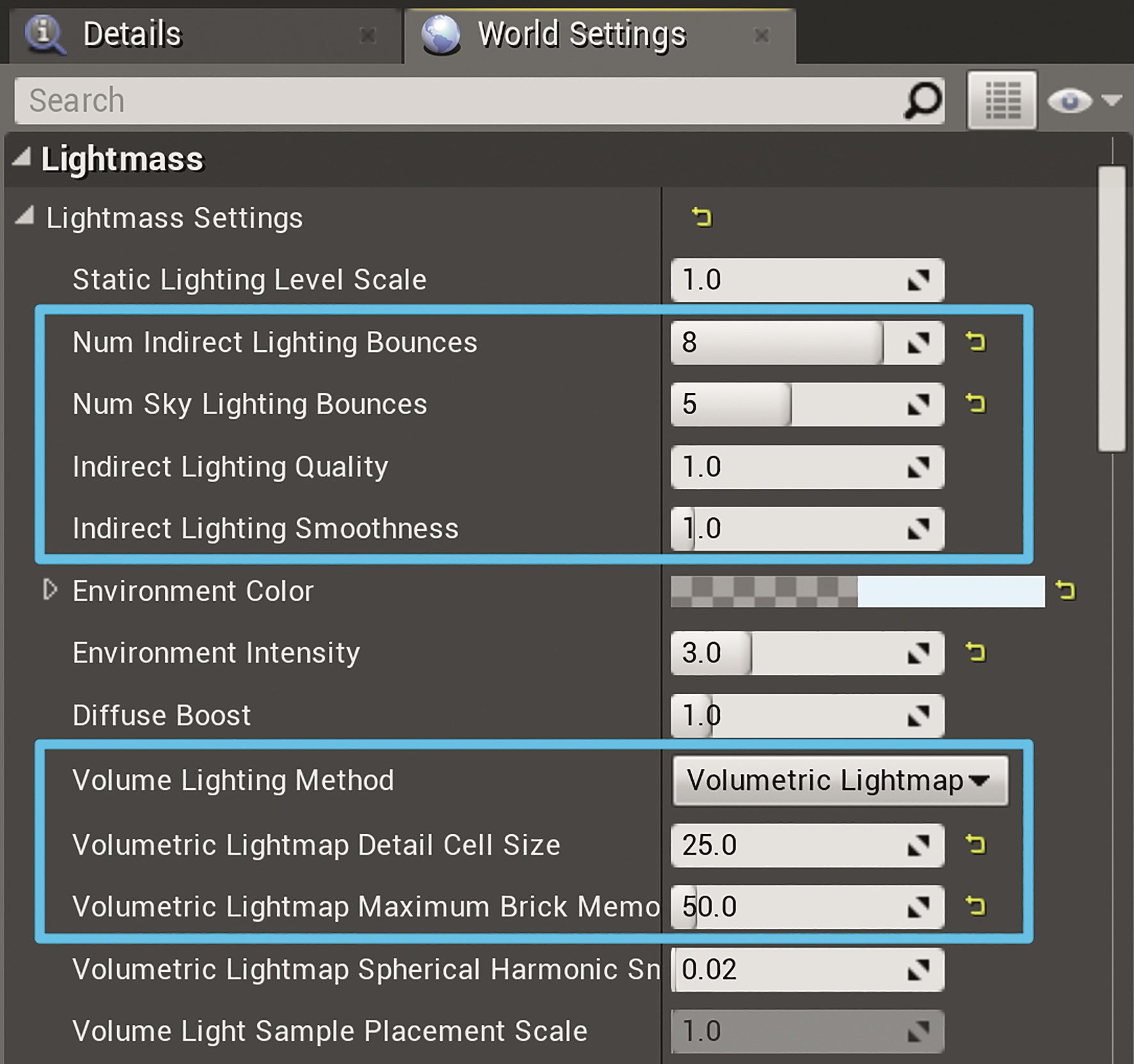 abbildung19lightmasssettings digital production Abb. 20: Light-Mass-Einstellungen für Lisas Zimmer (UE4 4.19)