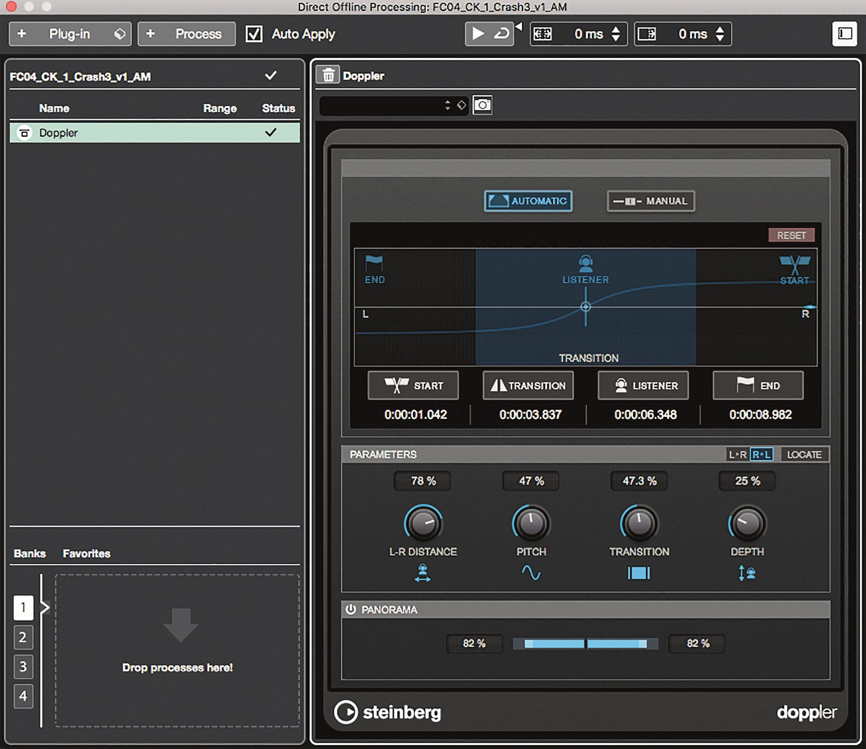 dopplerasdop1 digital production Das Doppler-Effekt-Plug-in im Direct Online Processing und Auto Mode.