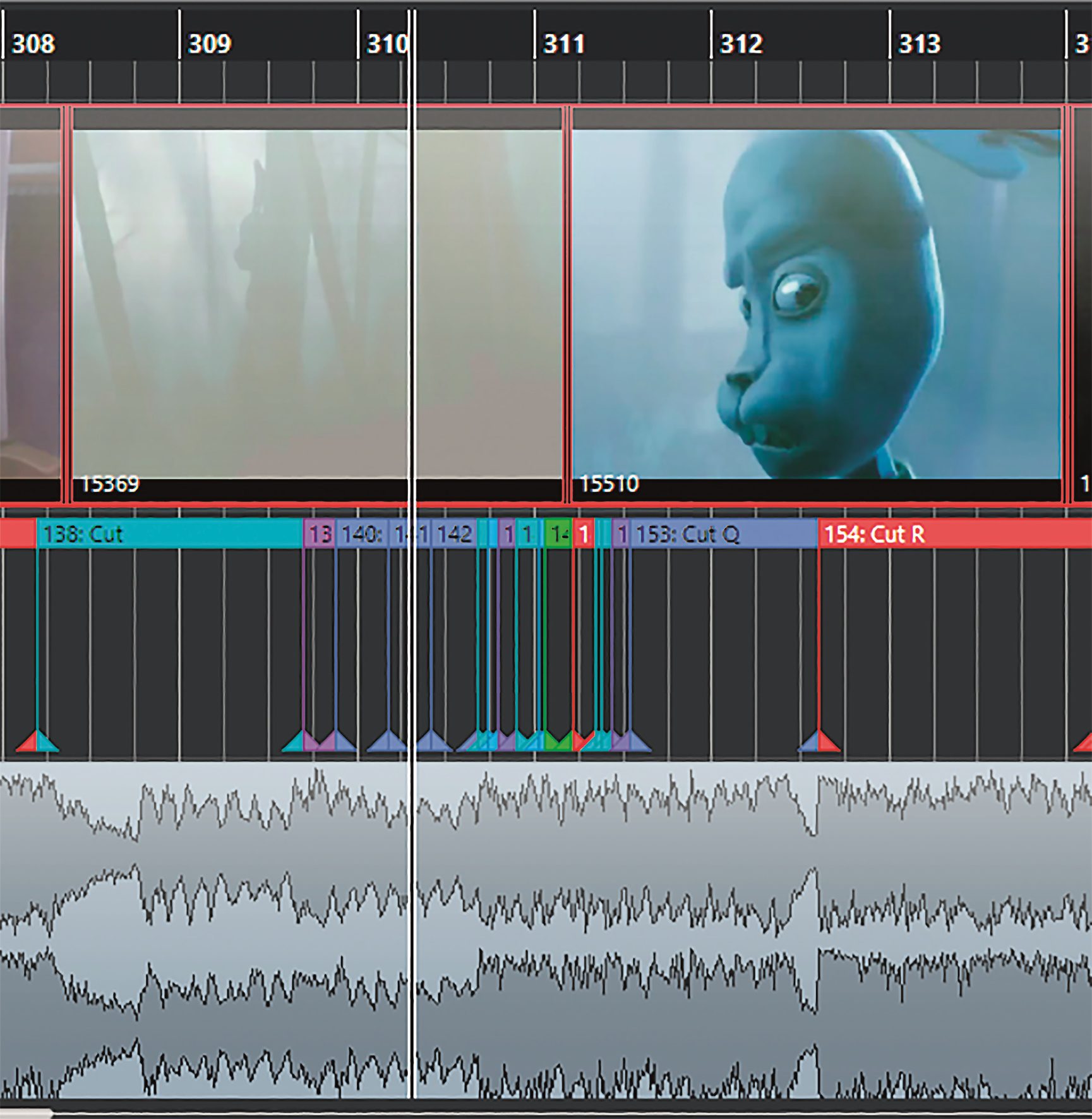markertrackschnitterkennung digital production Auf einer Markerspur werden die Schnitte angezeigt.