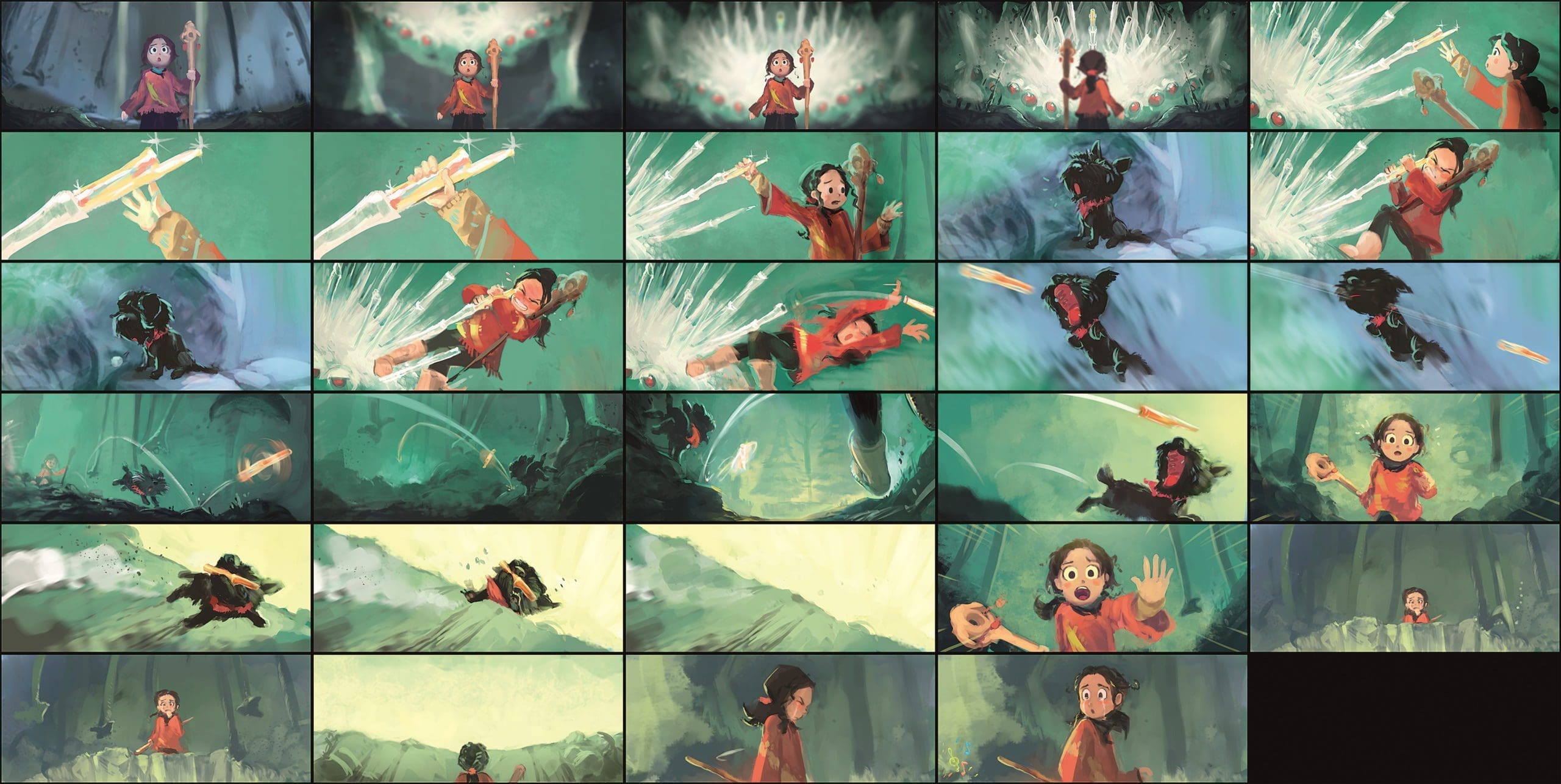 storyboardsequence digital production Die zentrale Sequenz des Films als Storyboard. Man erkennt, dass im Laufe des Films noch einige Änderungen vorgenommen wurden.